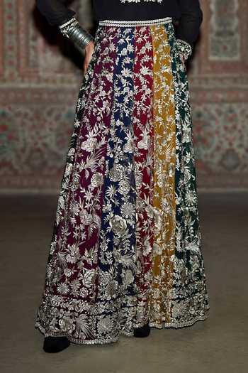 Dash And Dot Multi Color Viscose Metallic Thread Embroidered Flared Lehenga at Aza Fashions Dash And Dot_Multi Color Viscose Metallic Thread Embroidered Flared Lehenga _at_Aza_Fashions