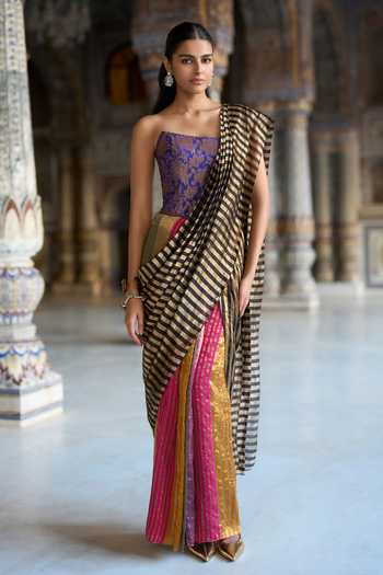 Buy_Dash And Dot_Purple Viscose Zari Bandeau Neck Banarasi Brocade Corset _Online_at_Aza_Fashions
