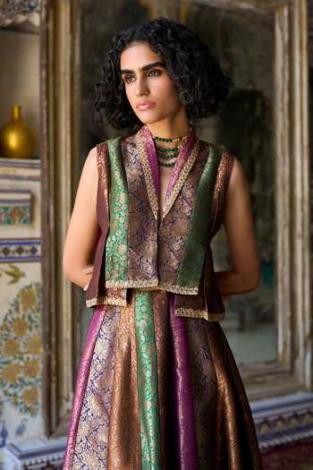 Dash And Dot Embroidered Banarasi Brocade Waistcoat 