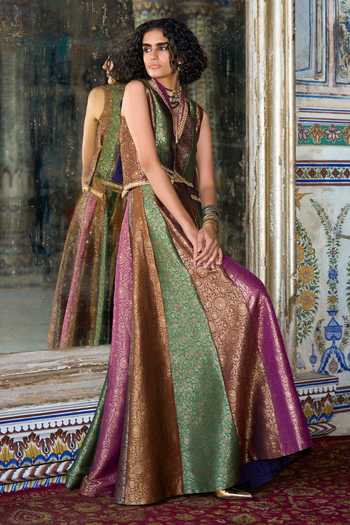 Buy Dash And Dot Multi Color Viscose, Polyester, Lurex Embroidered Banarasi Brocade Waistcoat Buy_Dash And Dot_Multi Color Viscose, Polyester, Lurex Embroidered Banarasi Brocade Waistcoat