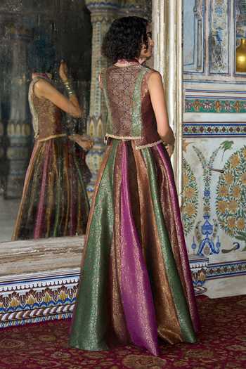 Dash And Dot Banarasi Brocade Flared Skirt 