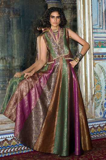 Dash And Dot Banarasi Brocade Flared Skirt 
