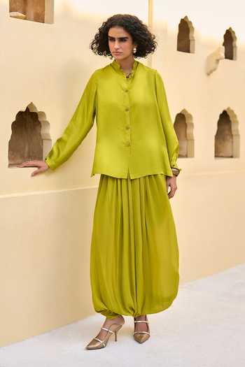 Buy_Dash And Dot_Green Viscose Collared Neck Button Down Shirt _Online_at_Aza_Fashions