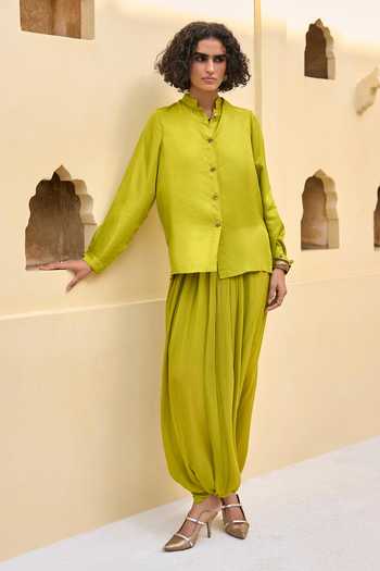 Dash And Dot Green Viscose Draped Cowl Dhoti Pant Online at Aza Fashions Dash And Dot_Green Viscose Draped Cowl Dhoti Pant _Online_at_Aza_Fashions