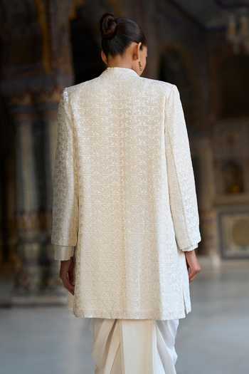 Buy Dash And Dot Ivory Viscose Band Collar Tonal Embroidered Jacket Online at Aza Fashions Buy_Dash And Dot_Ivory Viscose Band Collar Tonal Embroidered Jacket _Online_at_Aza_Fashions
