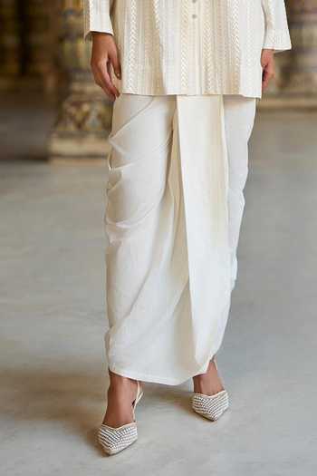 Dash And Dot Ivory Viscose, Nylon Mandarin Collar Embroidered Longline Shirt Online at Aza Fashions Dash And Dot_Ivory Viscose, Nylon Mandarin Collar Embroidered Longline Shirt _Online_at_Aza_Fashions