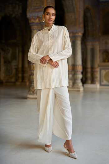 Dash And Dot Embroidered Longline Shirt 