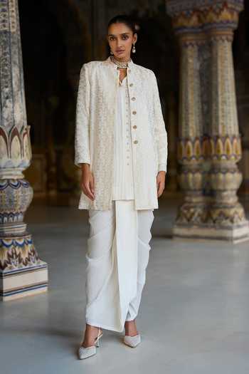 Dash And Dot White Viscose, Nylon Cowl Draped Dhoti Pant at Aza Fashions Dash And Dot_White Viscose, Nylon Cowl Draped Dhoti Pant _at_Aza_Fashions