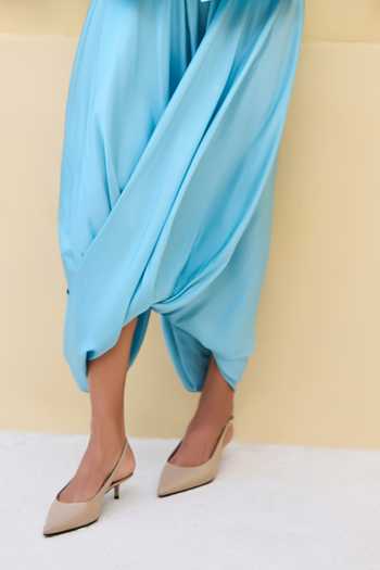 Dash And Dot Blue Viscose Textured Draped Cowl Pant Online at Aza Fashions Dash And Dot_Blue Viscose Textured Draped Cowl Pant _Online_at_Aza_Fashions