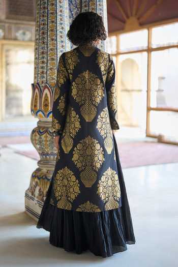 Dash And Dot Banarasi Brocade Jacket & Crushed Crinkle Skirt Set 