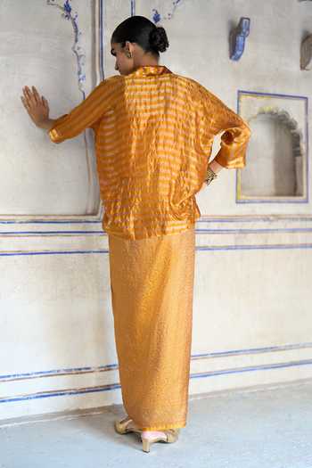 Dash And Dot Banarasi Shirt & Brocade Draped Skirt Set 