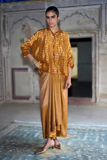 Dash And Dot Banarasi Shirt & Brocade Draped Skirt Set 