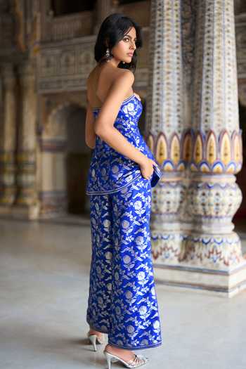 Dash And Dot Banarasi Brocade Peplum Corset Top & Pant Set 