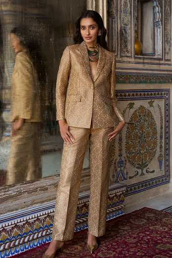 Dash And Dot Banarasi Brocade Blazer & Pant Set 