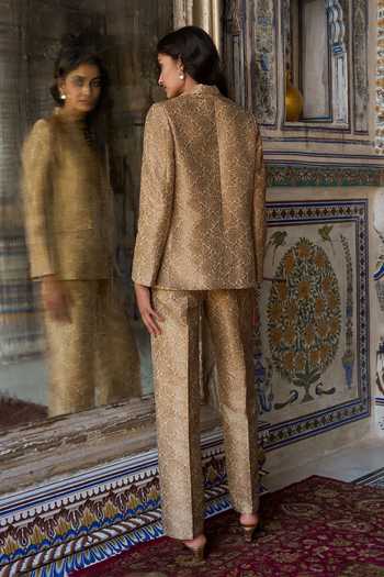 Dash And Dot Banarasi Brocade Blazer & Pant Set 