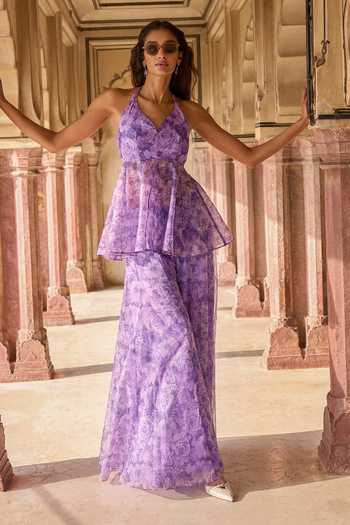 Dash And Dot Floral Print Peplum Top & Sharara Set 