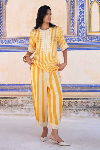 Dash And Dot White Modal Round Neck, Yes Embroidered Kurta And Pant Set Online at Aza Fashions Dash And Dot_White Modal Round Neck, Yes Embroidered Kurta And Pant Set _Online_at_Aza_Fashions