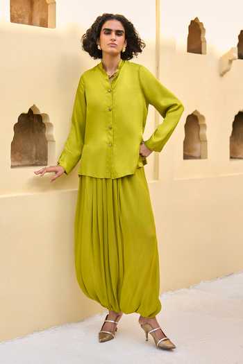 Dash And Dot Shirt & Draped Cowl Dhoti Pant Set 