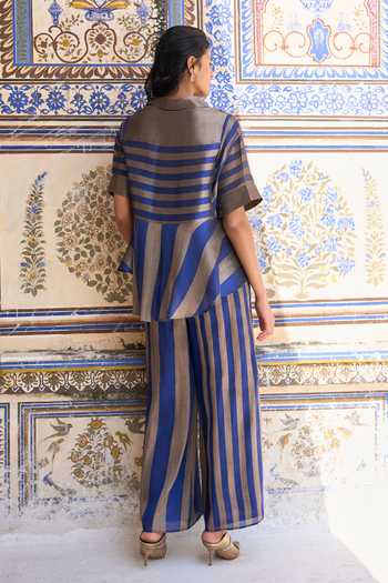 Dash And Dot Banarasi Striped Peplum Shirt & Pant Set 