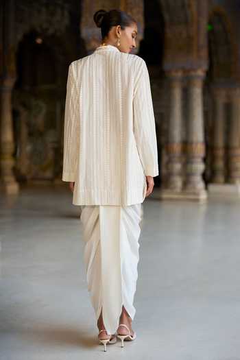 Dash And Dot Embroidered Longline Shirt & Draped Dhoti Pant Set 