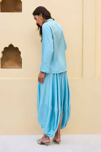 Dash And Dot Textured Shirt & Draped Cowl Pant 