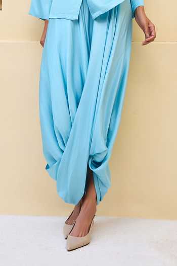 Shop_Dash And Dot_Blue Viscose Textured Shirt And Draped Cowl Pant _Online_at_Aza_Fashions