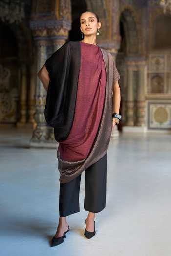 Dash And Dot Draped Colour Blocked Tunic & Straight Pant Set 