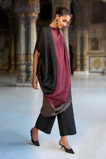 Buy_Dash And Dot_Multi Color Viscose, Polyester Cowl Draped Blocked Tunic And Straight Pant Set _Online_at_Aza_Fashions