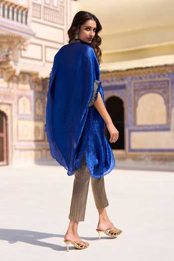 Dash And Dot Crushed Single Sleeve Tunic & Brocade Pant Set 