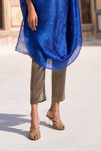 Dash And Dot Blue Polyester, Lurex Cowl Neck Crushed Single Sleeve Tunic And Brocade Pant Set Online at Aza Fashions Dash And Dot_Blue Polyester, Lurex Cowl Neck Crushed Single Sleeve Tunic And Brocade Pant Set _Online_at_Aza_Fashions