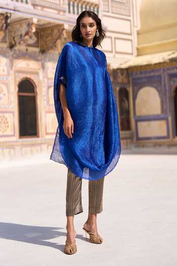 Dash And Dot Crushed Single Sleeve Tunic & Brocade Pant Set 