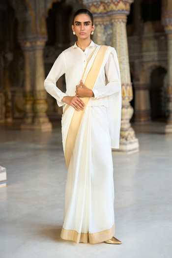 Buy Dash And Dot Ivory Viscose, Nylon Button-down Neck Down Shirt Online at Aza Fashions Buy_Dash And Dot_Ivory Viscose, Nylon Button-down Neck Down Shirt _Online_at_Aza_Fashions