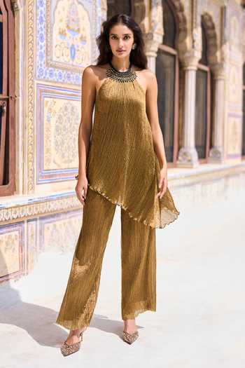 Shop Dash And Dot Gold Viscose, Nylon Halter , Choker Tribal Top Online at Aza Fashions Shop_Dash And Dot_Gold Viscose, Nylon Halter , Choker Tribal Top _Online_at_Aza_Fashions