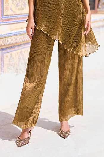 Dash And Dot Gold Viscose, Nylon Halter Neck Tribal Top And Pant Set Online at Aza Fashions Dash And Dot_Gold Viscose, Nylon Halter Neck Tribal Top And Pant Set _Online_at_Aza_Fashions