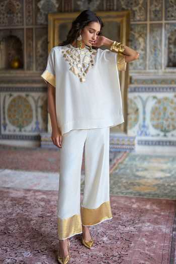 Dash And Dot Gota Applique Boxy Top & Straight Pant Set 