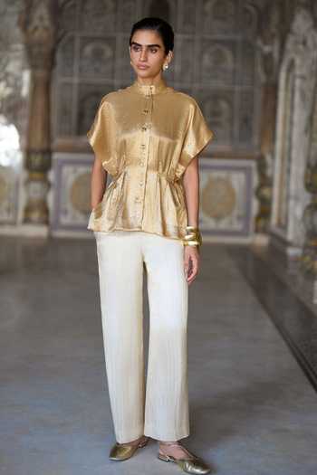 Dash And Dot Brocade Structured Top & Straight Pant Set 