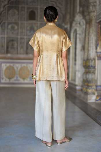 Dash And Dot Brocade Structured Top & Straight Pant Set 