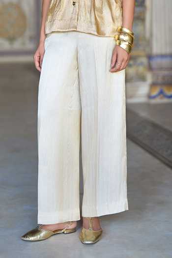 Dash And Dot Gold Viscose, Polyester, Lurex Brocade Structured Top And Straight Pant Set Online at Aza Fashions Dash And Dot_Gold Viscose, Polyester, Lurex Brocade Structured Top And Straight Pant Set _Online_at_Aza_Fashions