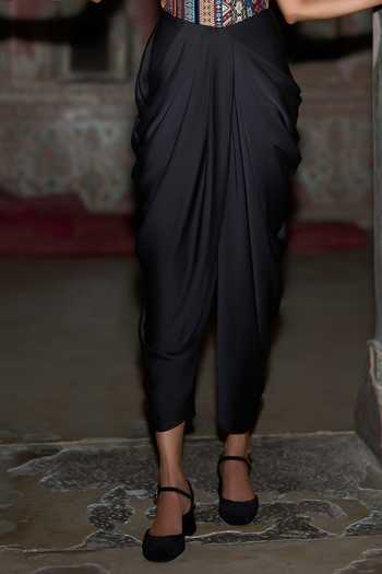 Dash And Dot Black Polyester Draped Pant Online at Aza Fashions Dash And Dot_Black Polyester Draped Pant _Online_at_Aza_Fashions