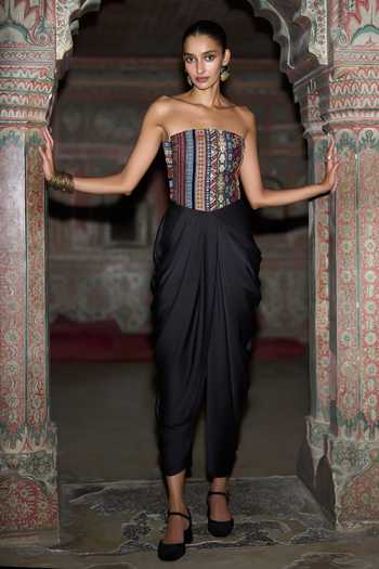 Dash And Dot Black Polyester Draped Pant at Aza Fashions Dash And Dot_Black Polyester Draped Pant _at_Aza_Fashions