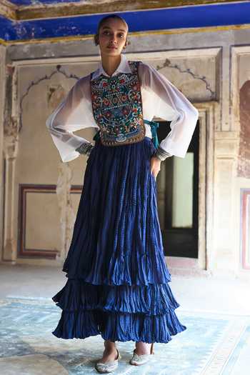 Dash And Dot Cascading Tiered Crushed Maxi Skirt 