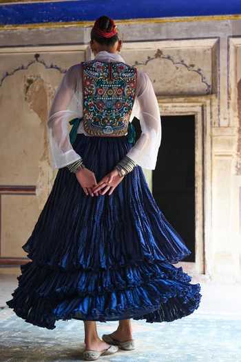 Dash And Dot Cascading Tiered Crushed Maxi Skirt 