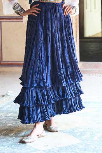 Dash And Dot Navy Viscose, Nylon Cascading Tiered Crushed Maxi Skirt Online at Aza Fashions Dash And Dot_Navy Viscose, Nylon Cascading Tiered Crushed Maxi Skirt _Online_at_Aza_Fashions