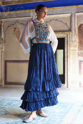 Buy Dash And Dot Navy Viscose, Nylon Cascading Tiered Crushed Maxi Skirt Online at Aza Fashions Buy_Dash And Dot_Navy Viscose, Nylon Cascading Tiered Crushed Maxi Skirt _Online_at_Aza_Fashions