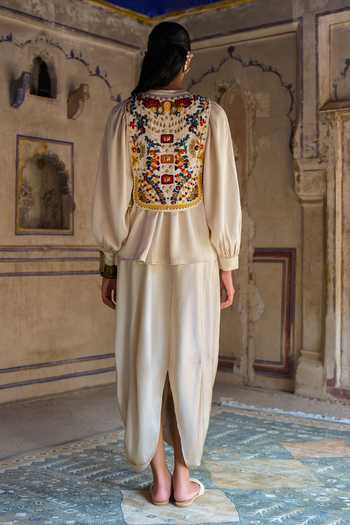 Dash And Dot Embroidered Bib & Cowl Draped Pant Set 