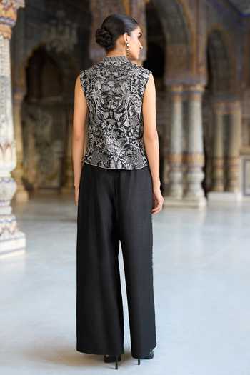 Dash And Dot Metallic Thread Embroidered Waistcoat 