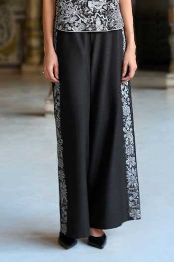 Dash And Dot_Black Viscose Mandarin Collar Embroidered Waistcoat And Straight-cut Pant Set _Online_at_Aza_Fashions