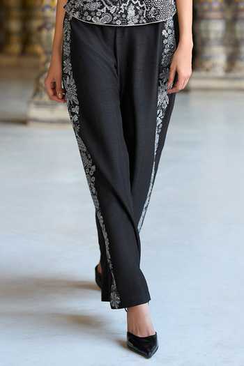 Dash And Dot Black Viscose Metallic Thread Embroidered Straight Pant Online at Aza Fashions Dash And Dot_Black Viscose Metallic Thread Embroidered Straight Pant _Online_at_Aza_Fashions