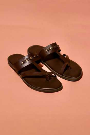 Dmodot Pelle Espresso Riveto Leather Sandals 