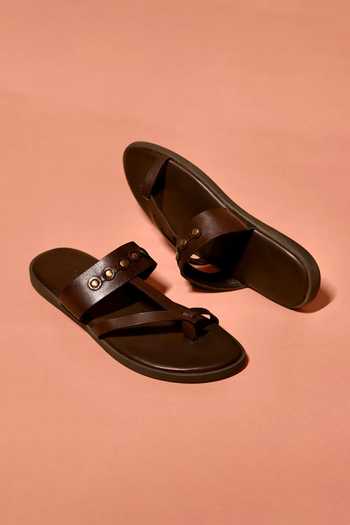 Dmodot Pelle Espresso Riveto Leather Sandals 